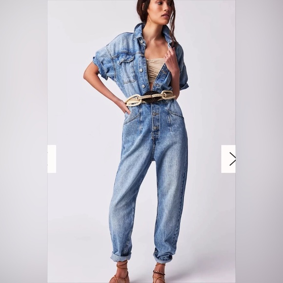 Free People Marci Jumpsuit Denim Overalls High Noon Blue We The Free size small - Picture 12 of 15